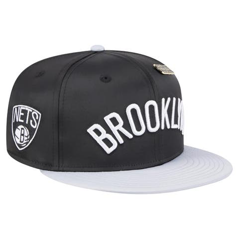 Men's New Era  Black/Gray Brooklyn Nets Throwback Satin Vintage Pin Two-Tone 59FIFTY Fitted Hat