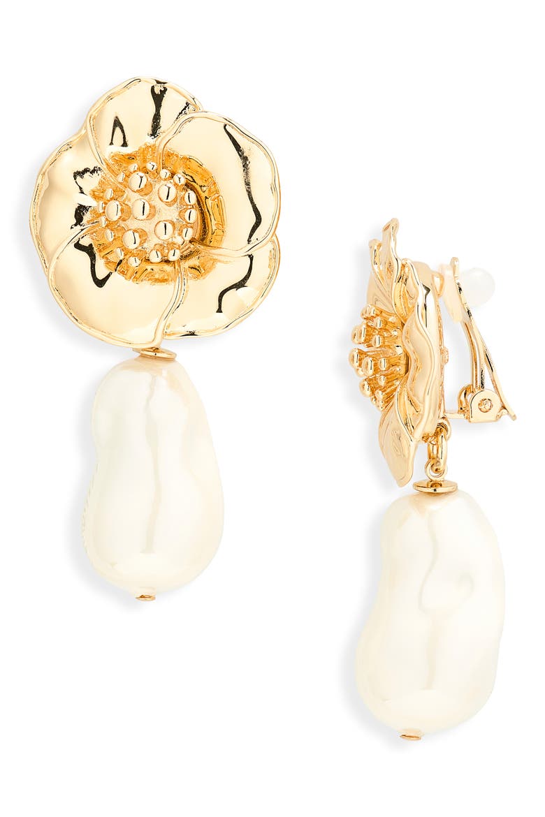 Flower & Faux Pearl Drop Earrings, Main, color, MULTI-COLOR