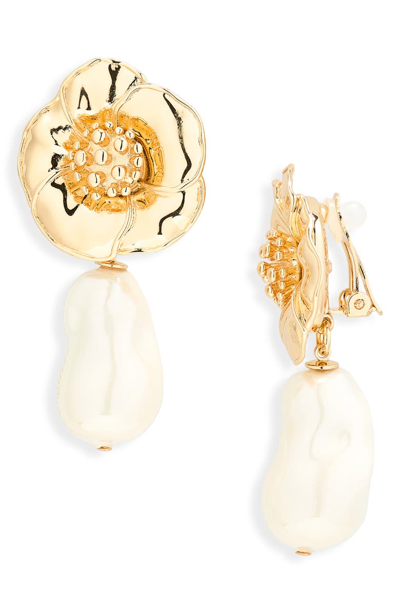 Carolina Herrera Flower & Faux Pearl Drop Earrings, Main, color, Multi-Color