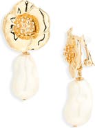 Carolina Herrera Flower & Faux Pearl Drop Earrings