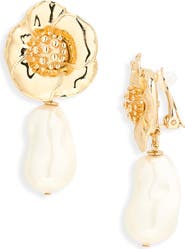 Carolina Herrera Flower & Faux Pearl Drop Earrings