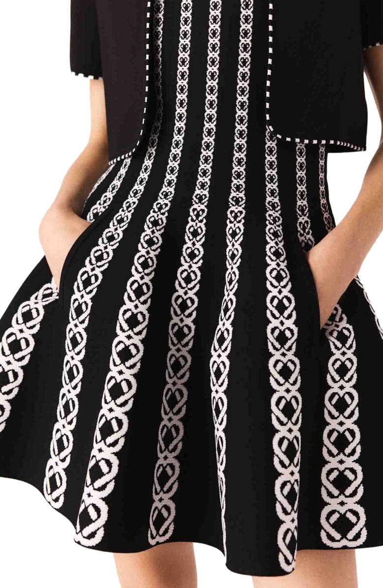 maje Cropped short sleeve cardigan, Alternate, color, Black/Ecru