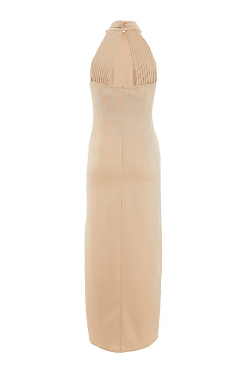 Quiz Satin Halter Neckline Midi Dress In Neutral