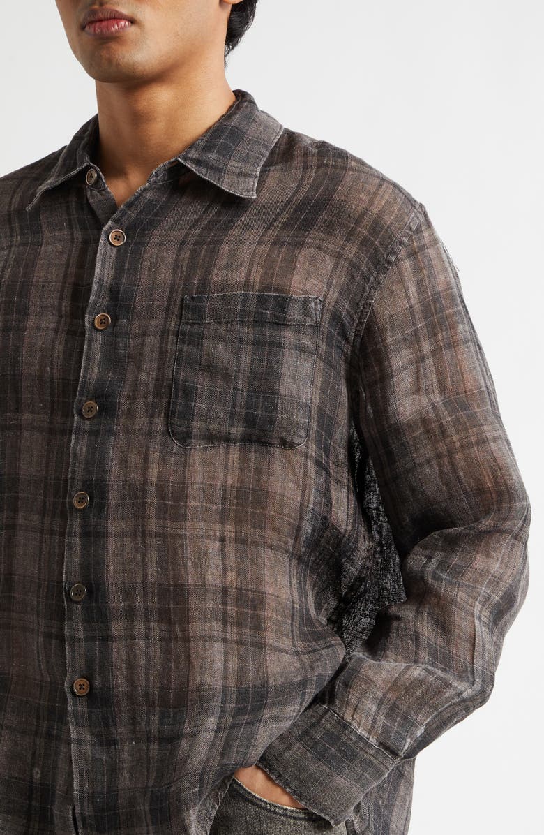 OUR LEGACY Above Check Linen Button-Up Shirt, Alternate, color, Penumbra Check Sheercoat Linen
