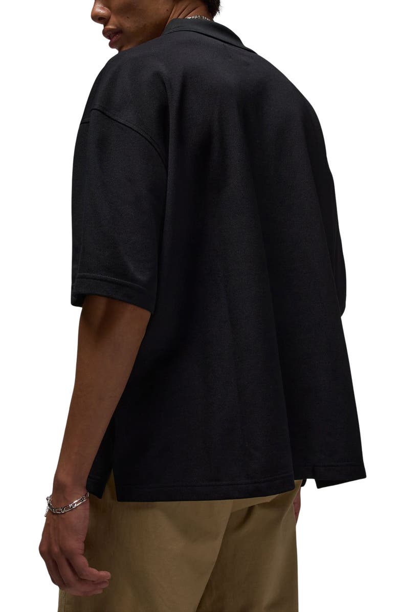 Jordan Brooklyn Loose Fitting Cotton Blend Piqué Polo, Alternate, color, Black/ Iron Grey