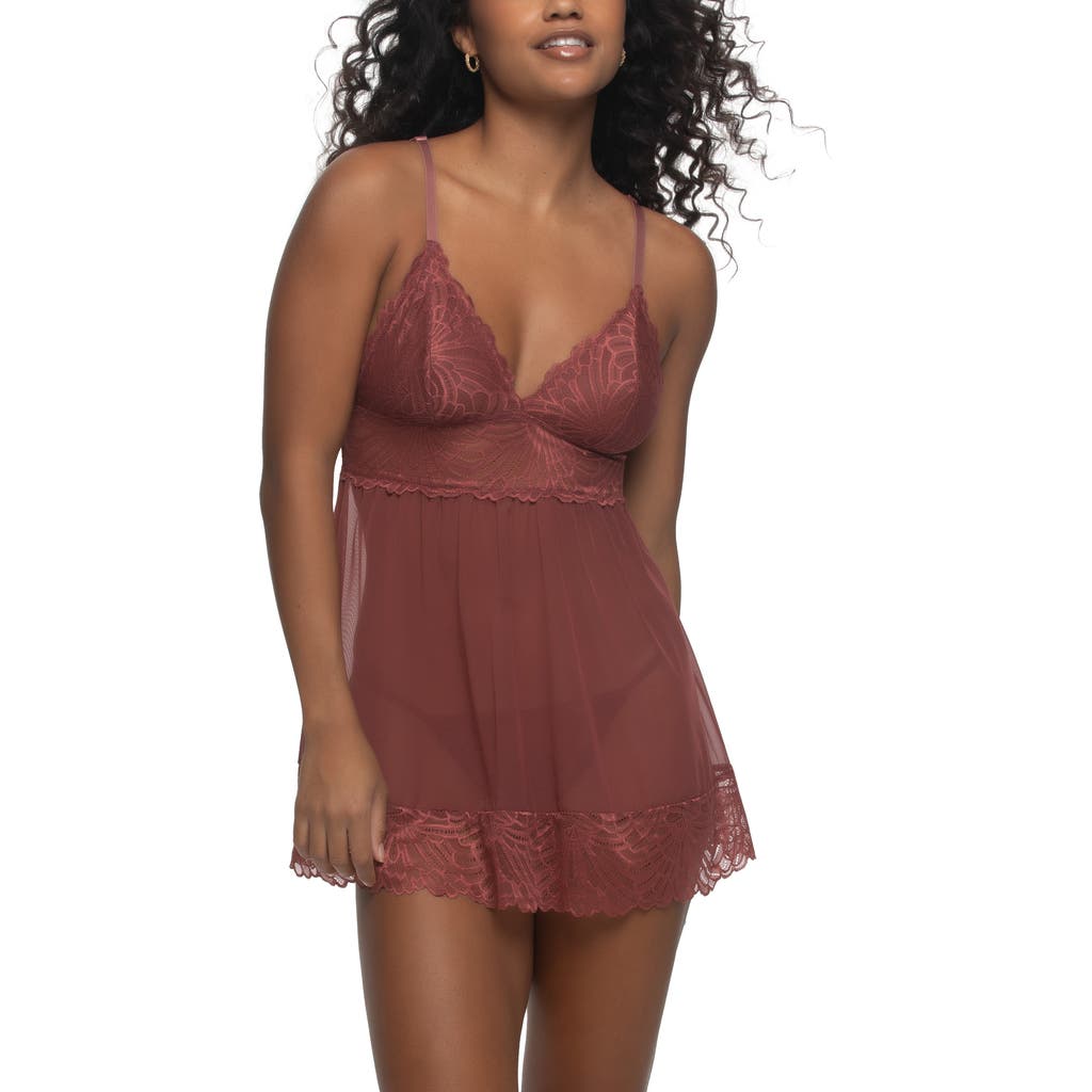 Black Bow Sarah Lace Babydoll Chemise In Brown