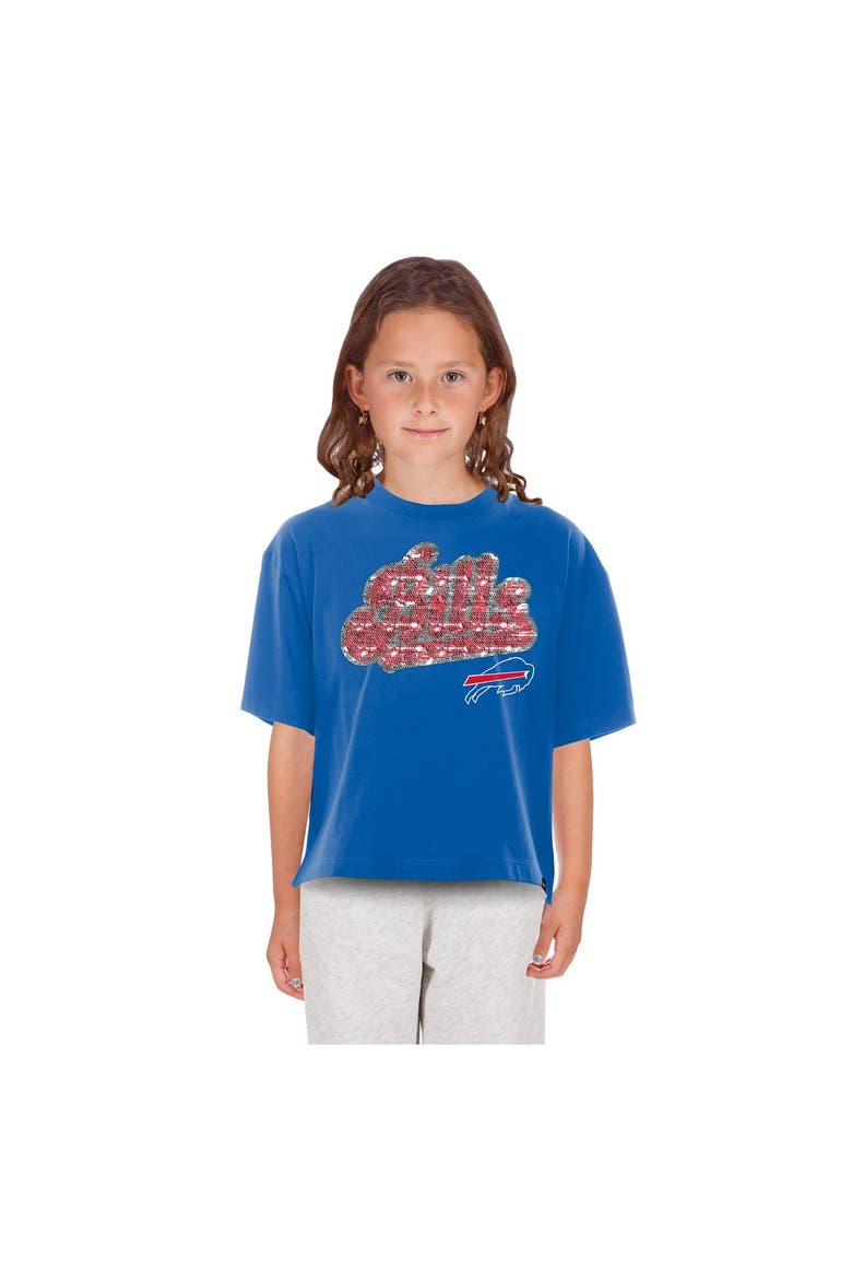 Girls Youth New Era  Royal Buffalo Bills Flip Sequin Boxy T-Shirt, Main, color, Royal