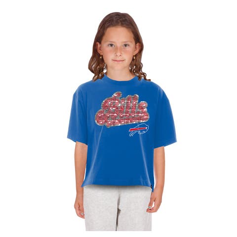 Girls Youth New Era  Royal Buffalo Bills Flip Sequin Boxy T-Shirt