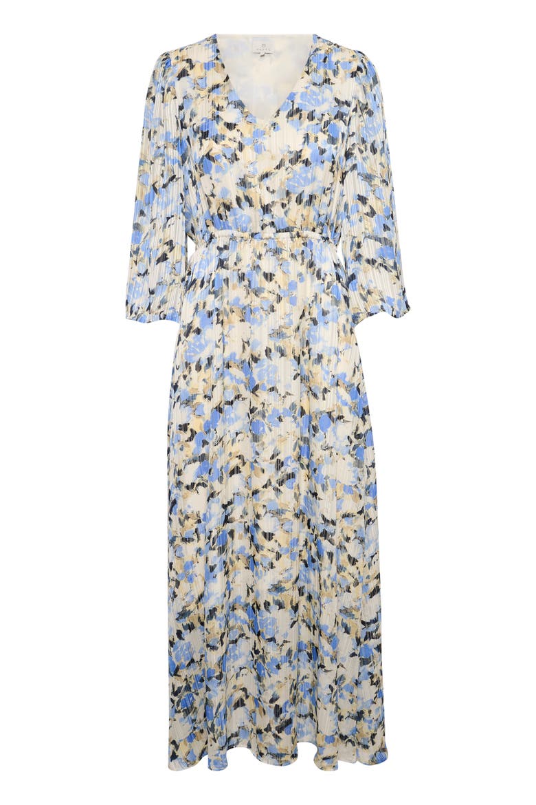 Eva Maxi V-Neck 3/4 Sleeve Dress, Alternate, color, Blue/Yellow Painted Flower