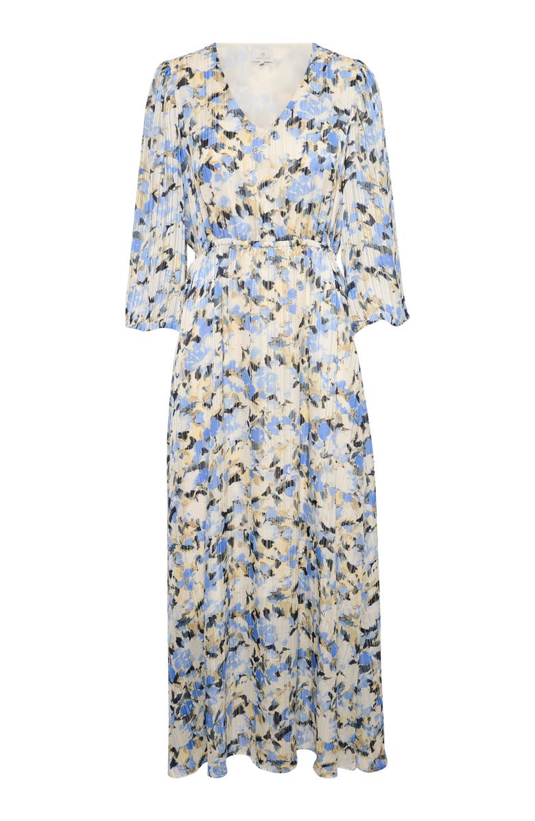 Kaffe Eva Maxi V-Neck 3/4 Sleeve Dress, Alternate, color, Blue/Yellow Painted Flower