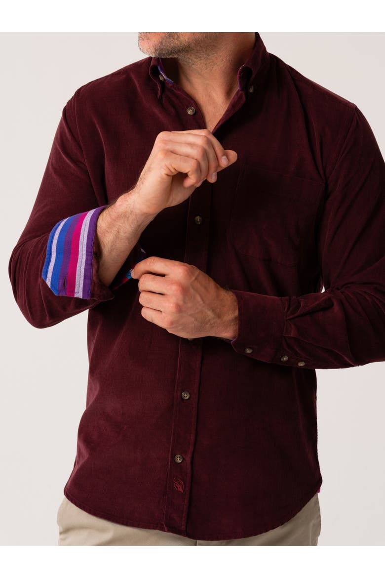 Corduroy Long Sleeve Shirt, Alternate, color, Port