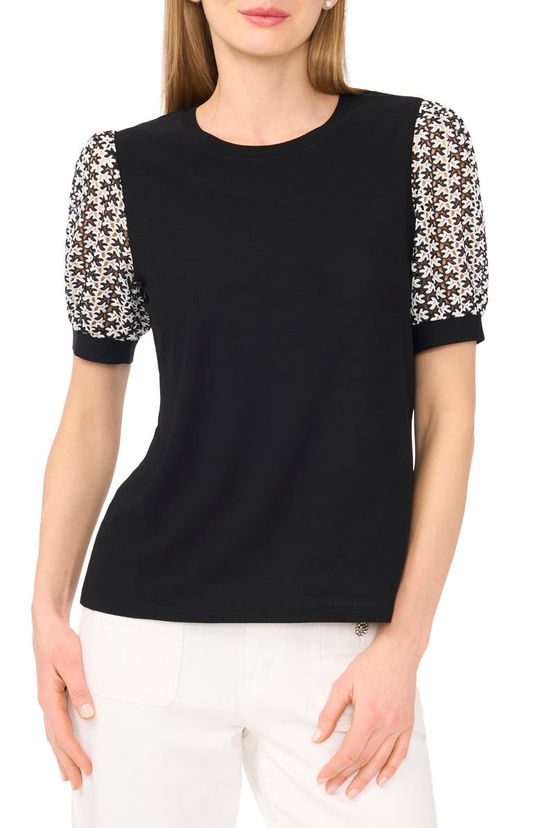 CeCe Open Knit Short Sleeve Top, Main, color, Rich Black