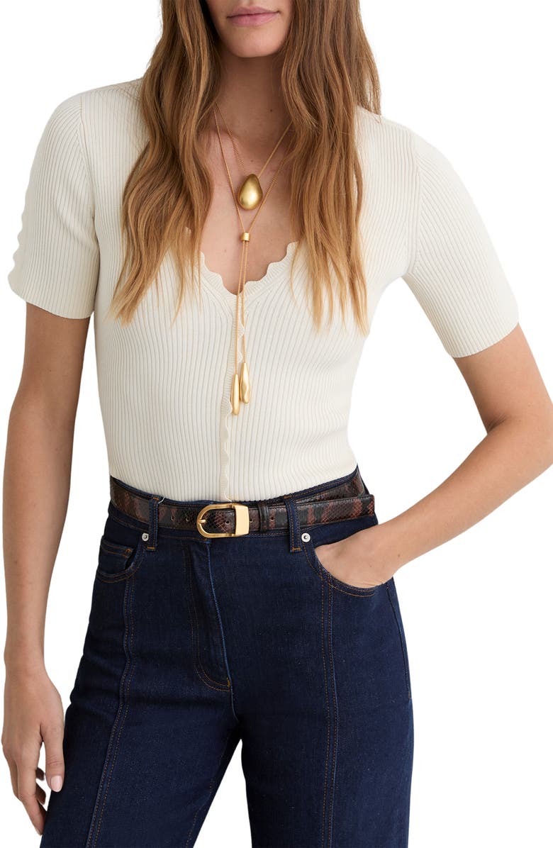 Reiss Marcy Scalloped Rib Knit Top, Main, color, Ivory
