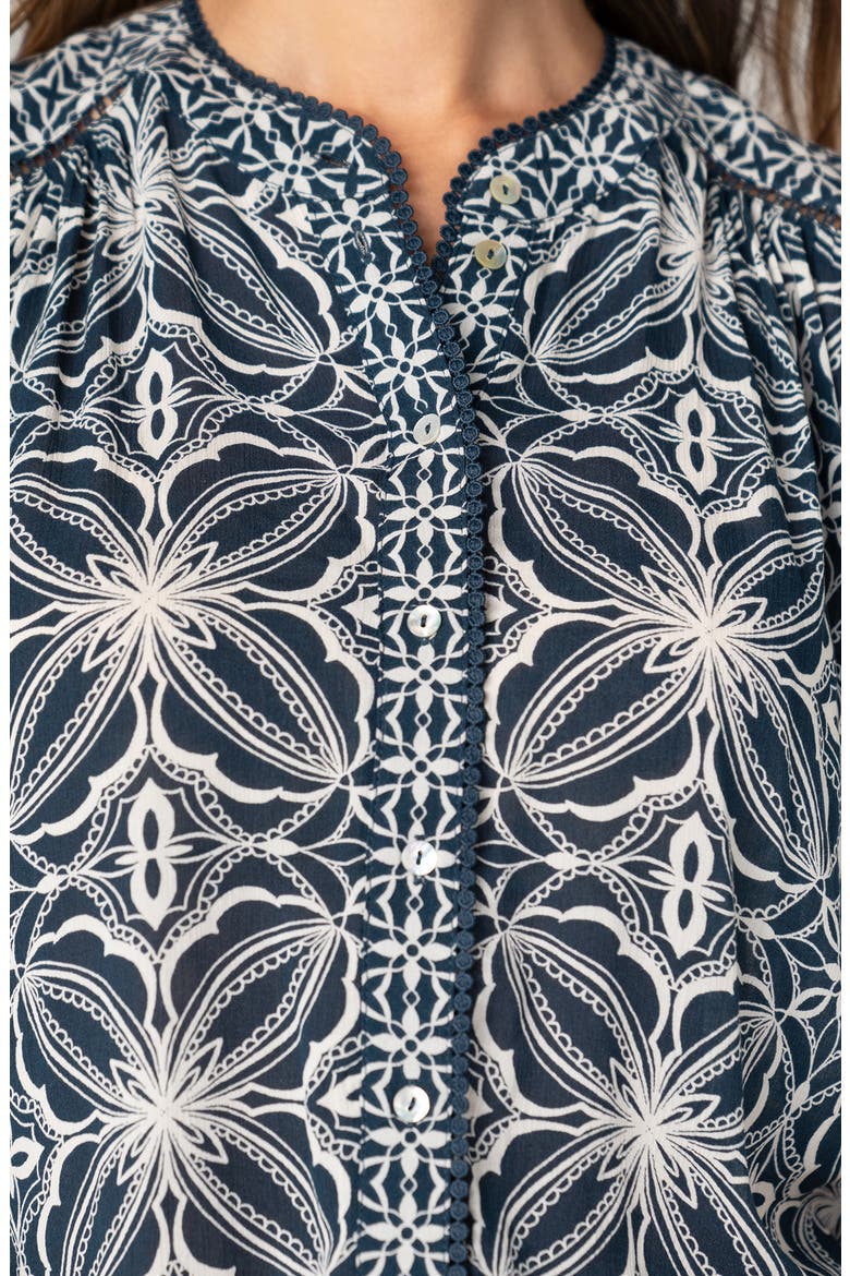 Flutter Sleeve Mix Print Button-Up Top, Alternate, color, BLUE W CREAM