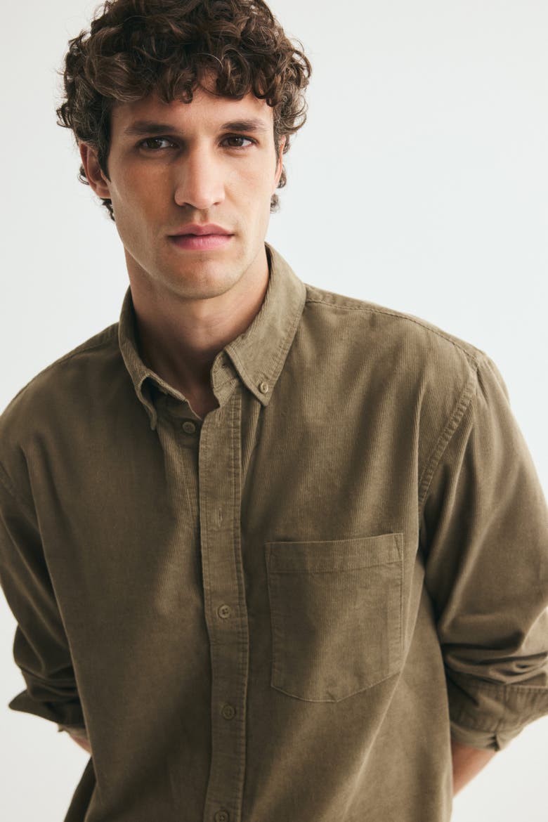 Regular-Fit Corduroy Shirt, Alternate, color, Dark khaki green