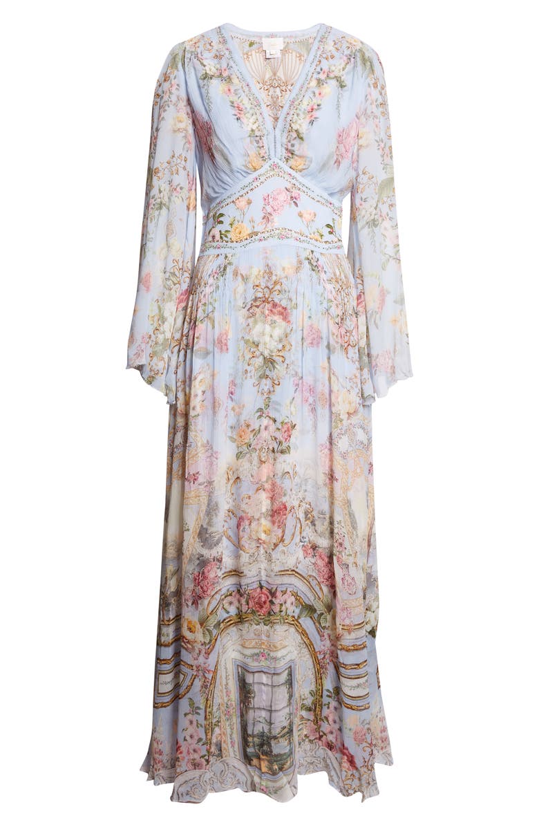 Camilla Tiled In Time Long Sleeve Silk Chiffon Maxi Dress, Alternate, color,