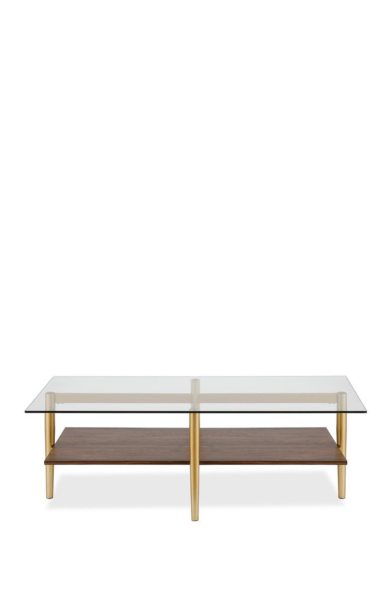 ADDISON AND LANE Otto 47" Brass Finish Coffee Table with Walnut Shelf, Alternate, color, 