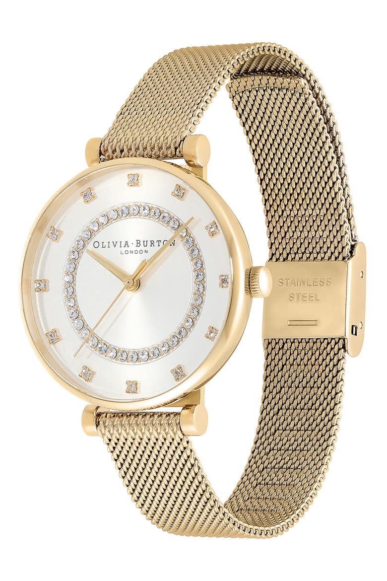 Belgrave Crystal Mesh Strap Watch, 32mm, Alternate, color, GOLD