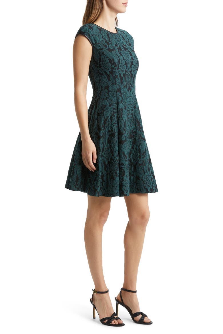 Jacquard Fit & Flare Dress, Alternate, color, HUNTER