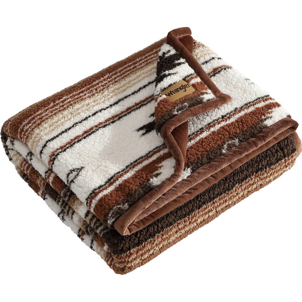 Wrangler Coyote Sands Sherpa Reversible Throw Blanket In Dark Orange