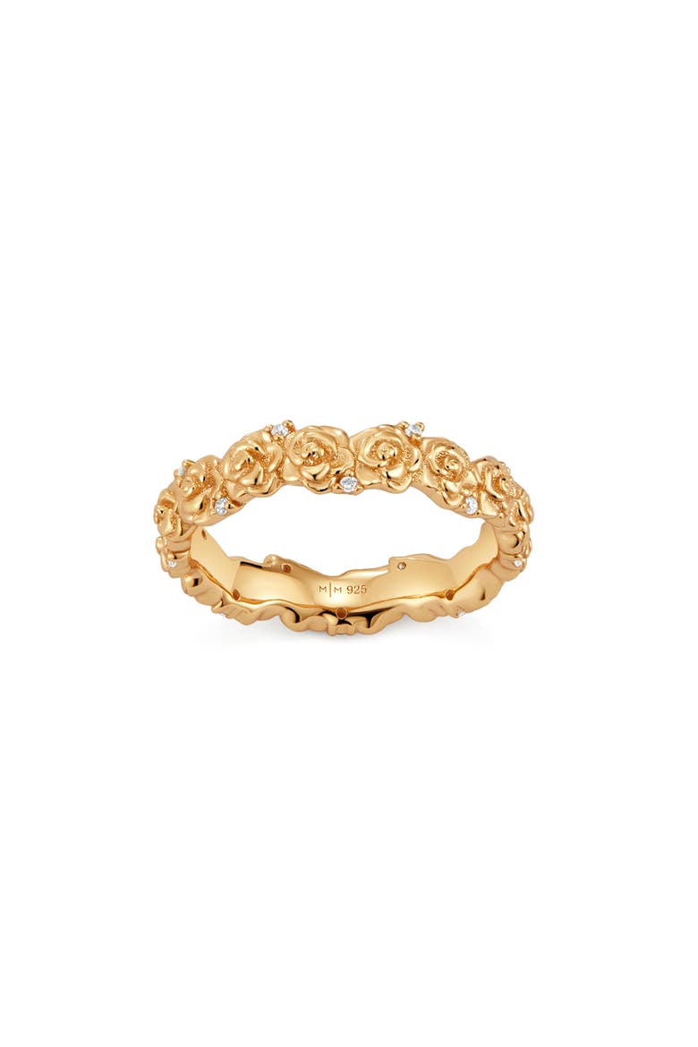 Cubic Zirconia Birthstone Flower Eternity Band Ring, Main, color, GOLD JUNE