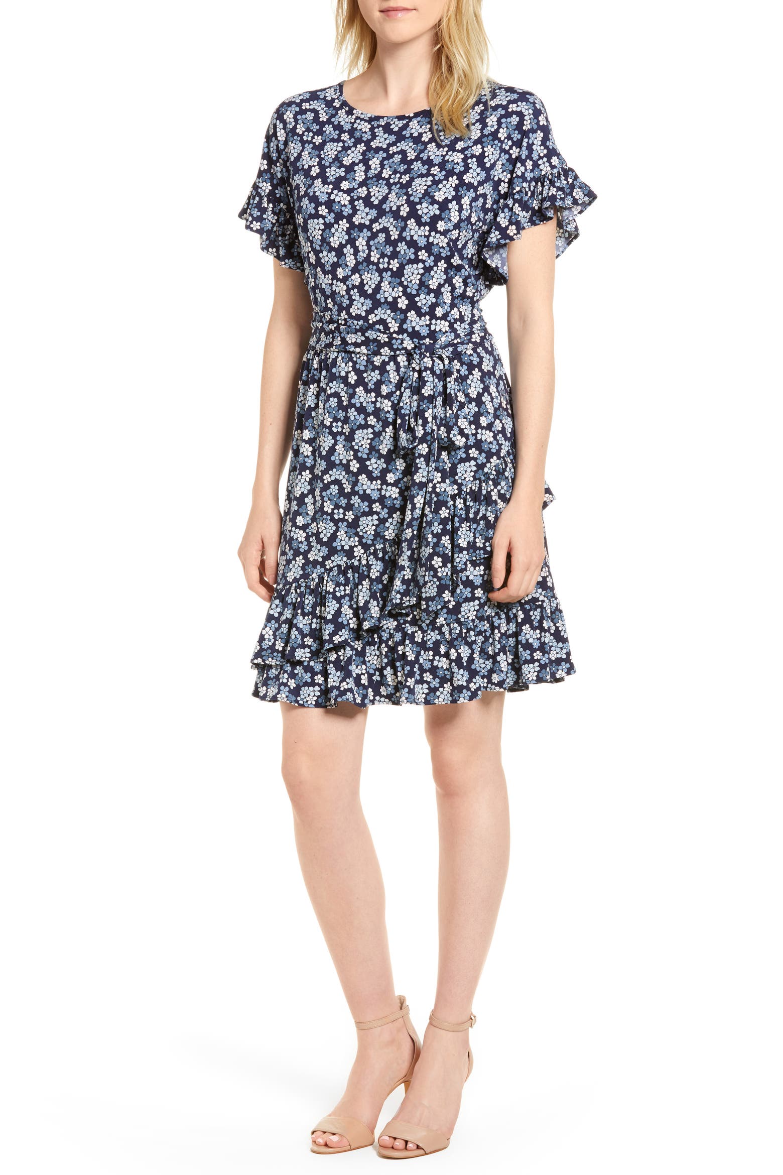 Michael Ruffles MICHAEL Michael Kors Cherry Blossom Ruffle Wrap Dress (Women ...