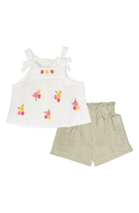 Floral Embroidered Top & Stripe Shorts Set (Baby)