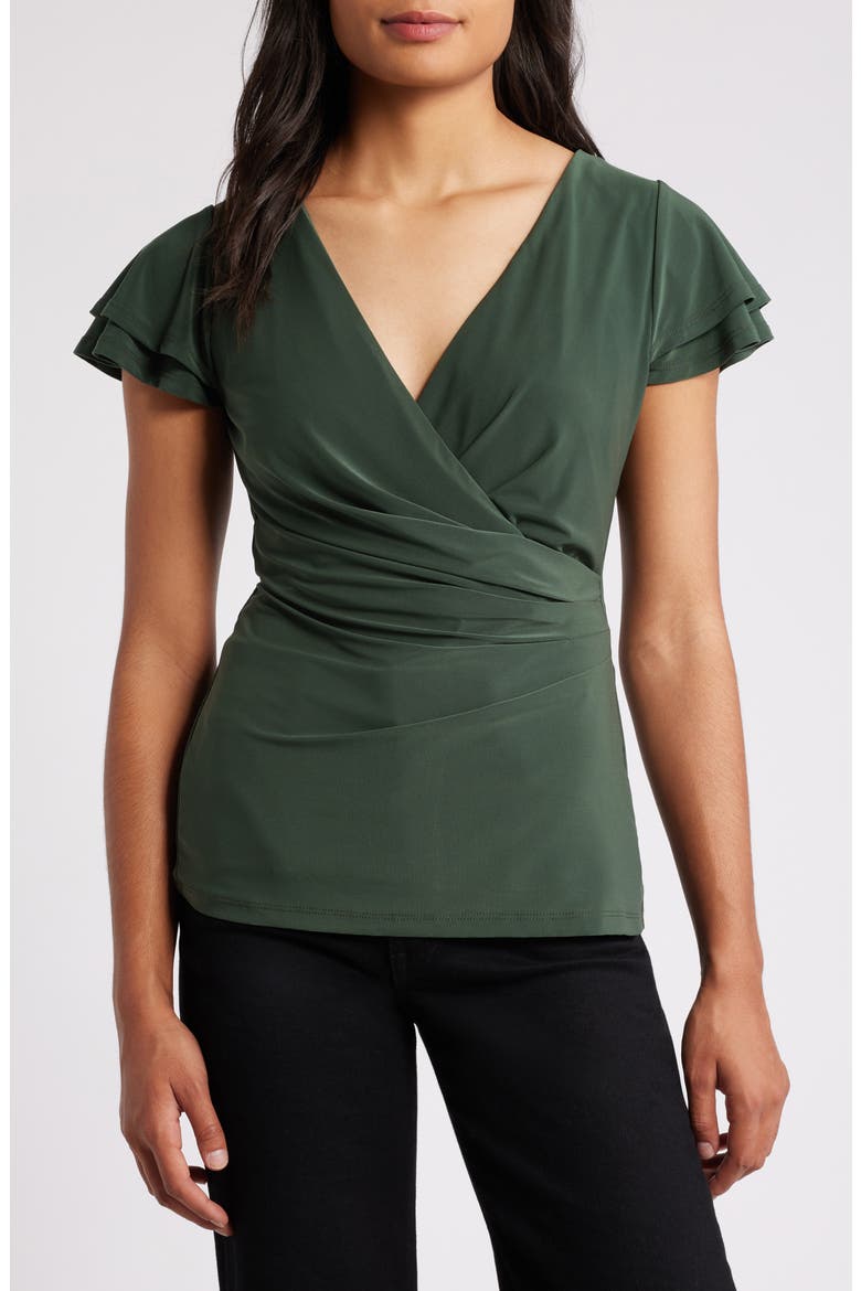 Surplice V-Neck Knit Top, Main, color, MILITARY GREEN