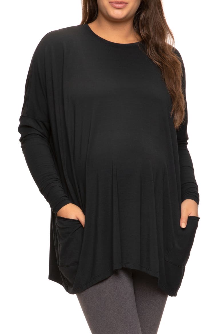 Stretch Modal Maternity Pajama Top, Main, color, BLACK