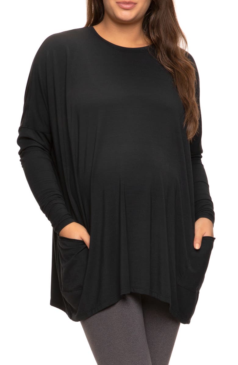 Felina Stretch Modal Maternity Pajama Top, Main, color, Black