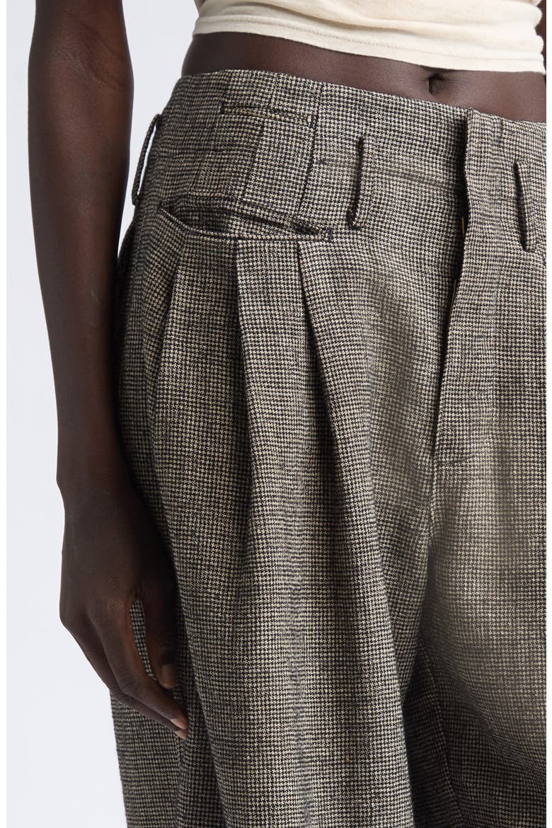 Triple Pleat Linen & Wool Wide Leg Pants, Alternate, color, KHAKI BLACK MINI HOUNDSTOOTH