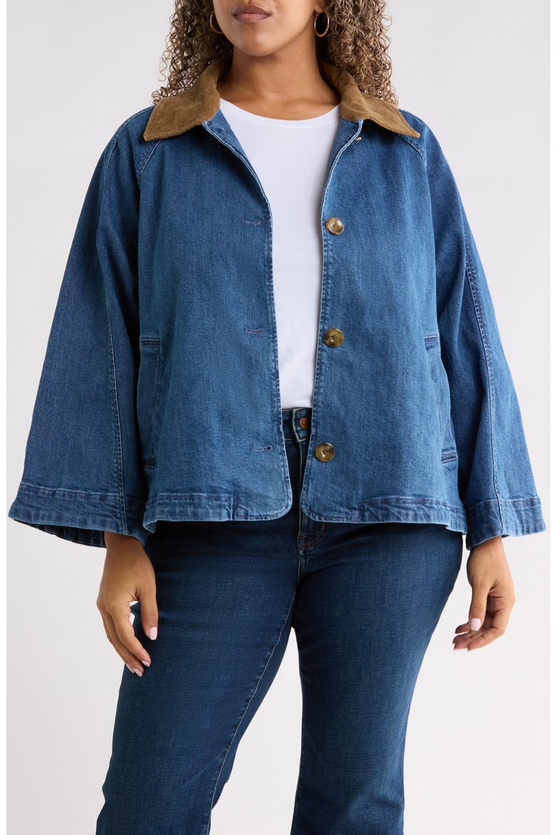 Swing Cropped Denim Trench Coat, Main, color, MEDIUM WASH