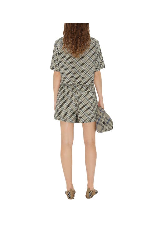 Burberry Beige Check Cotton Pyjama Shorts In Husk
