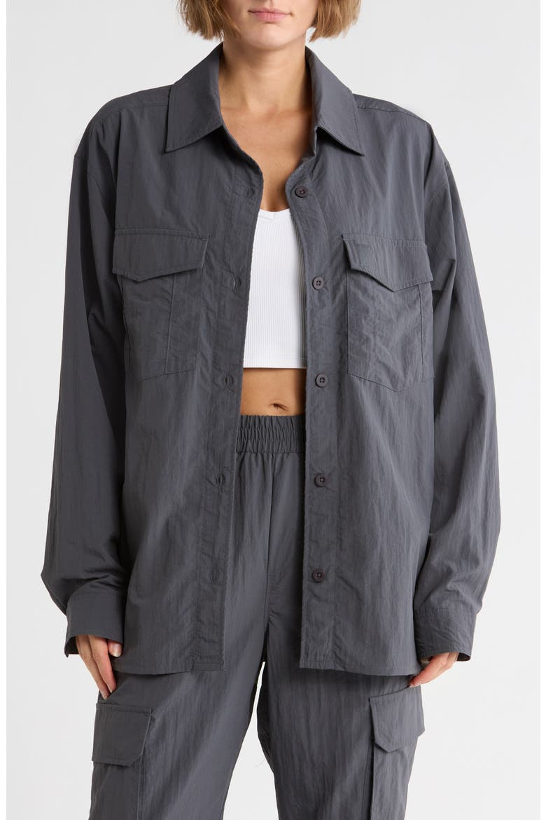 Crinkle Textured Shacket, Main, color, EBONY/ SHADOW BLACK