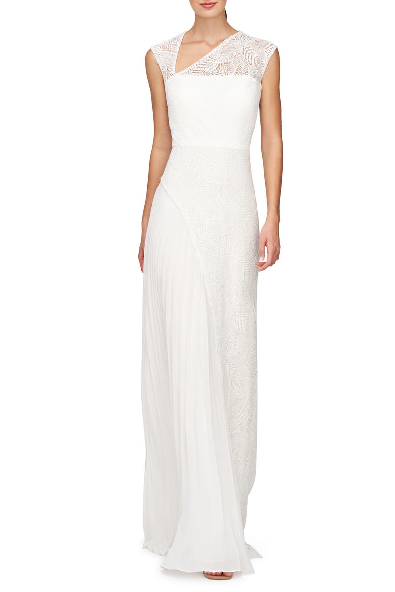 Dianna Lace Pleated Gown, Main, color, IVORY