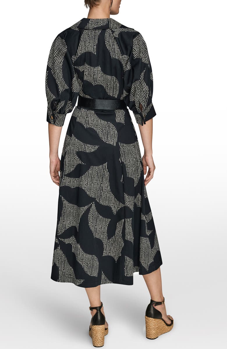 Donna Karan New York Abstract Print Belted Midi Shirtdress, Alternate, color, Black/ Sand
