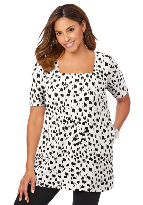 Stretch Cotton Square Neck Tunic (Plus Available)