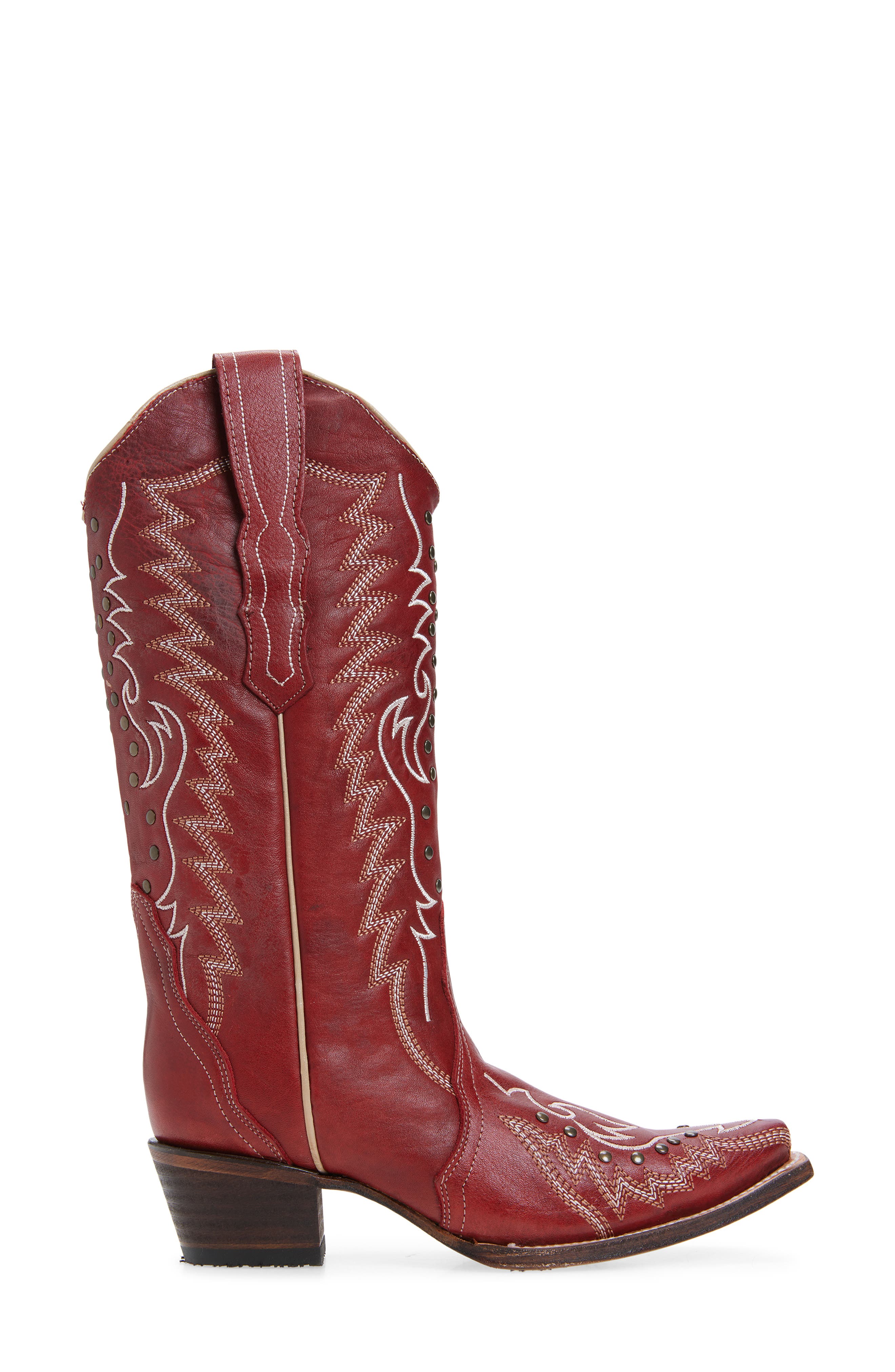 CIRCLE G Embroidered Stud Mid Calf Western Boot, Alternate, color, Red