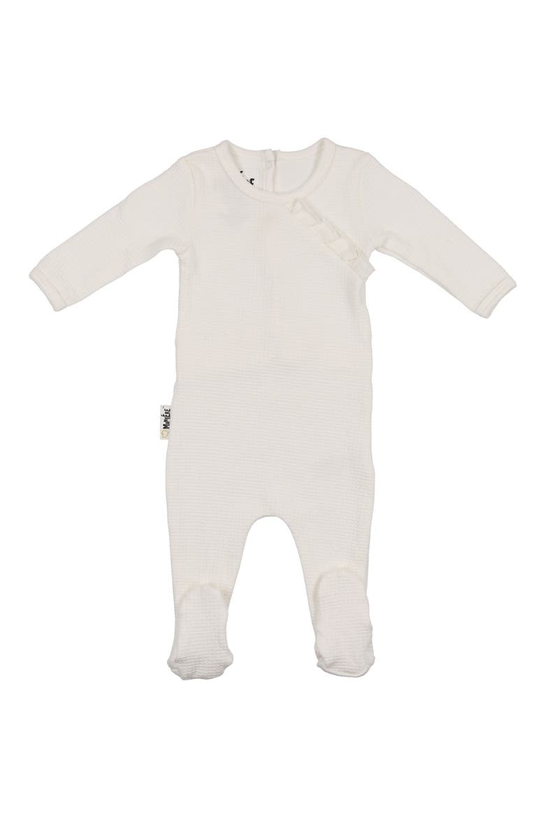 Ruffle Waffle Weave Stretch Cotton Footie, Main, color, IVORY