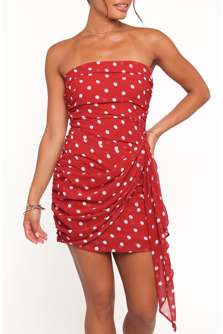 Kristen Polka Dot Strapless Minidress, Alternate, color, RED POLKA DOT