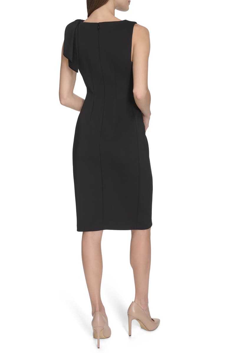 Calvin Klein Side Bow Sleeveless Scuba Knit Sheath Dress, Alternate, color, Black