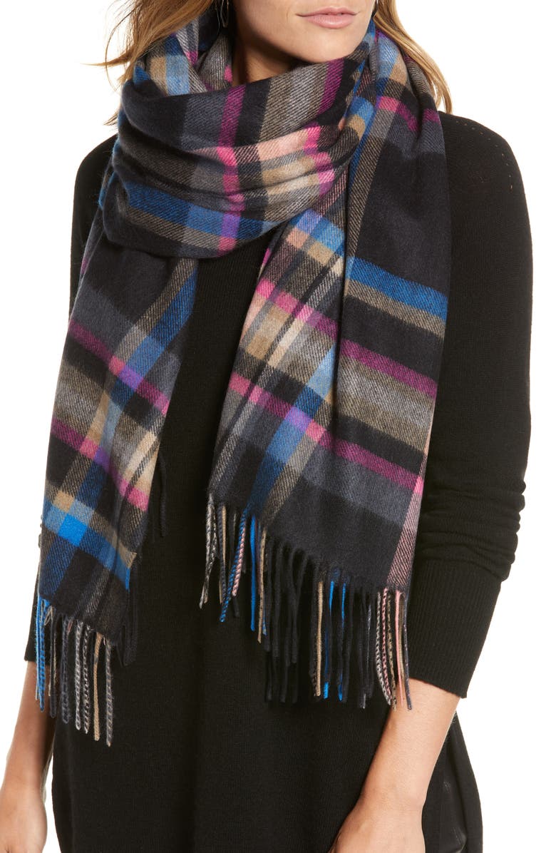 Halogen<sup>®</sup> Plaid Cashmere Wrap Scarf, Main, color, 