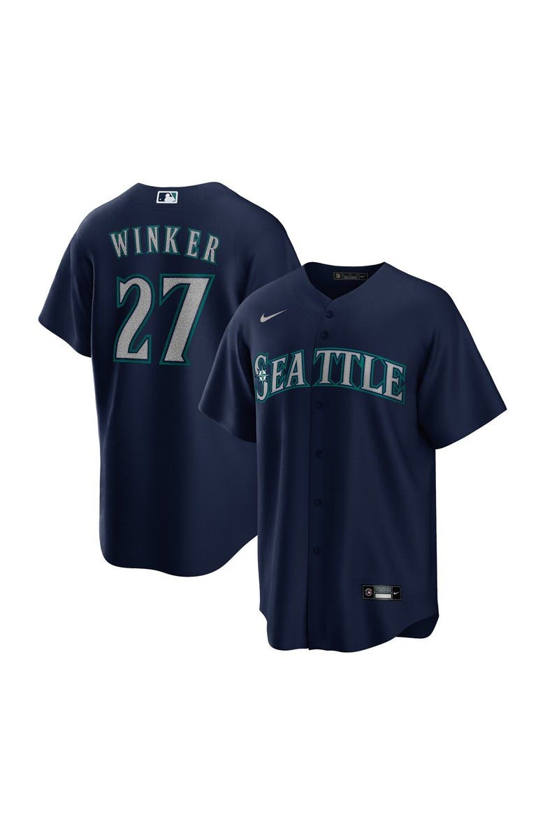 Nike Men's Nike Jesse Winker Navy Seattle Mariners Alternate Replica Player Jersey, Main, color, 