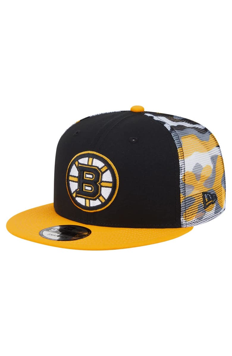 New Era Men's New Era Black/Gold Boston Bruins Camo Meshback 9FIFTY Snapback Hat, Main, color, Black