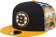 New Era Men's New Era Black/Gold Boston Bruins Camo Meshback 9FIFTY Snapback Hat