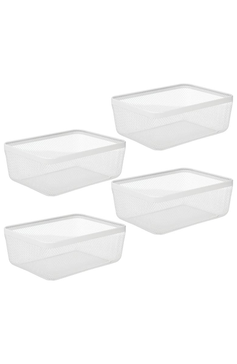 mDesign Metal Wire Food Organizer Storage Bin Basket for Kitchen, Pantry, Bathroom, Laundry Room, Closets, Garage - White, 4 Pack, Main, color, White