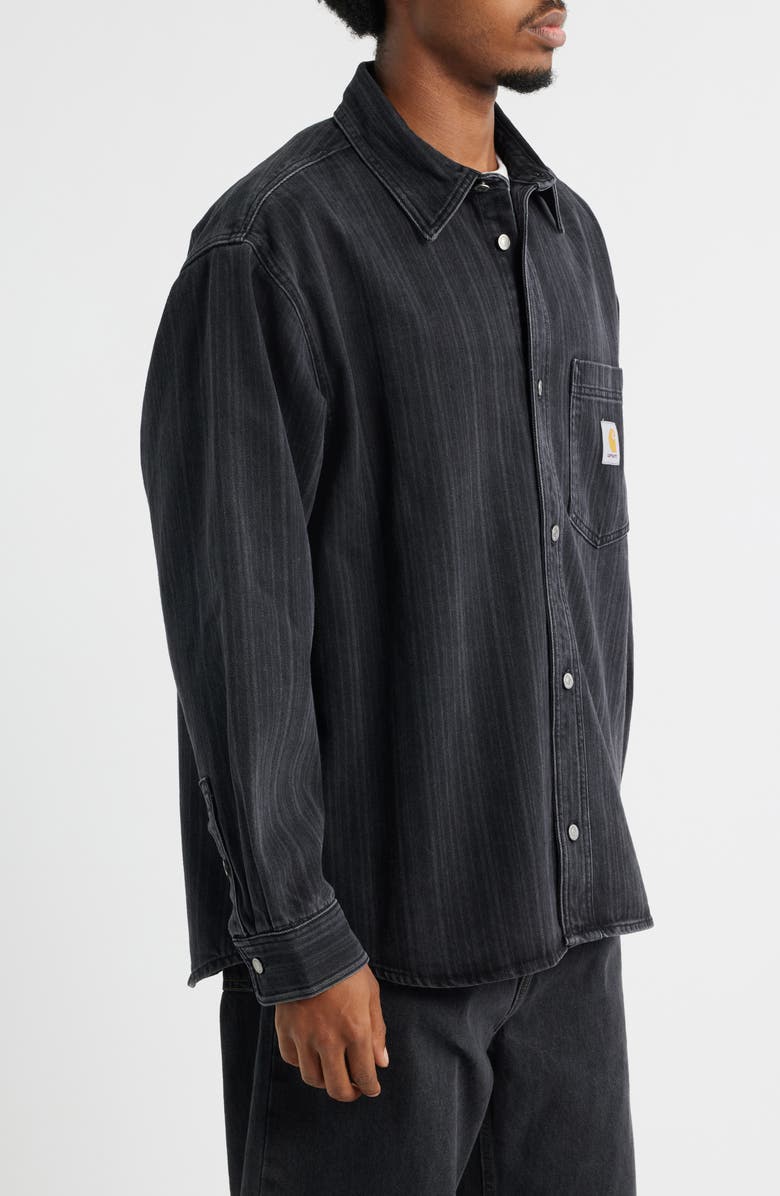Carhartt Work In Progress Rylan Stripe Cotton Denim Button-Up Shirt Jacket, Alternate, color, Rylan Stripe Black