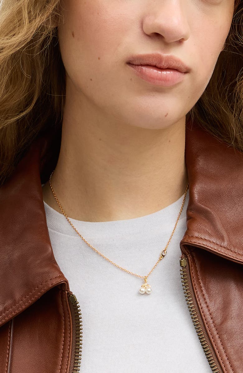 COACH Faux Pearl Cherry Pendant Necklace, Alternate, color, Pearl