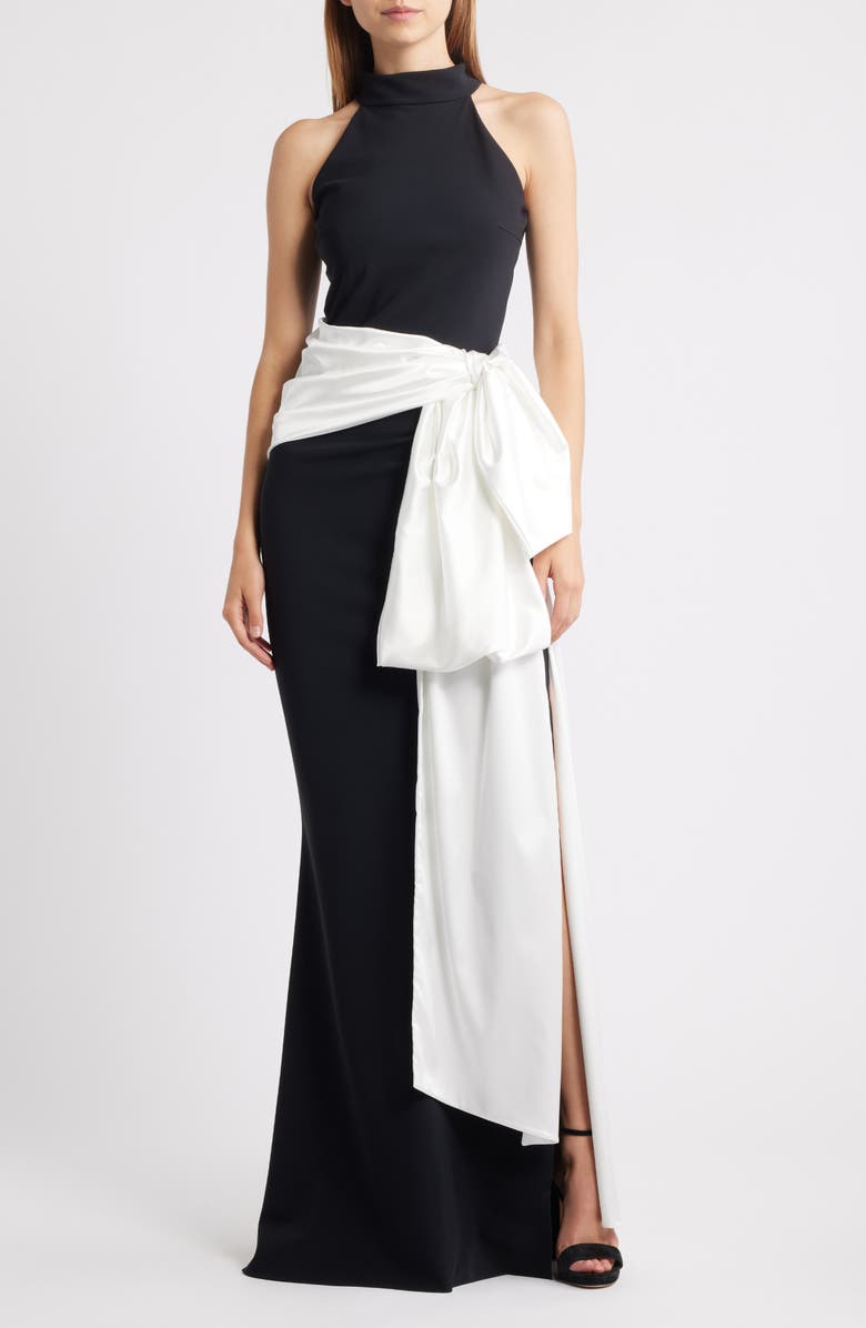 Chiara Boni La Petite Robe Sarity Bow Sleeveless Gown, Main, color, Black/ White