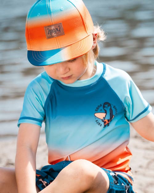 Deux Par Deux Boy's Printed Cap Navy Blue, Turquoise, And Orange In Navy Blue Turquoise And Orange